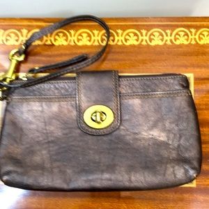 Coach Bronze Leather Wristlet